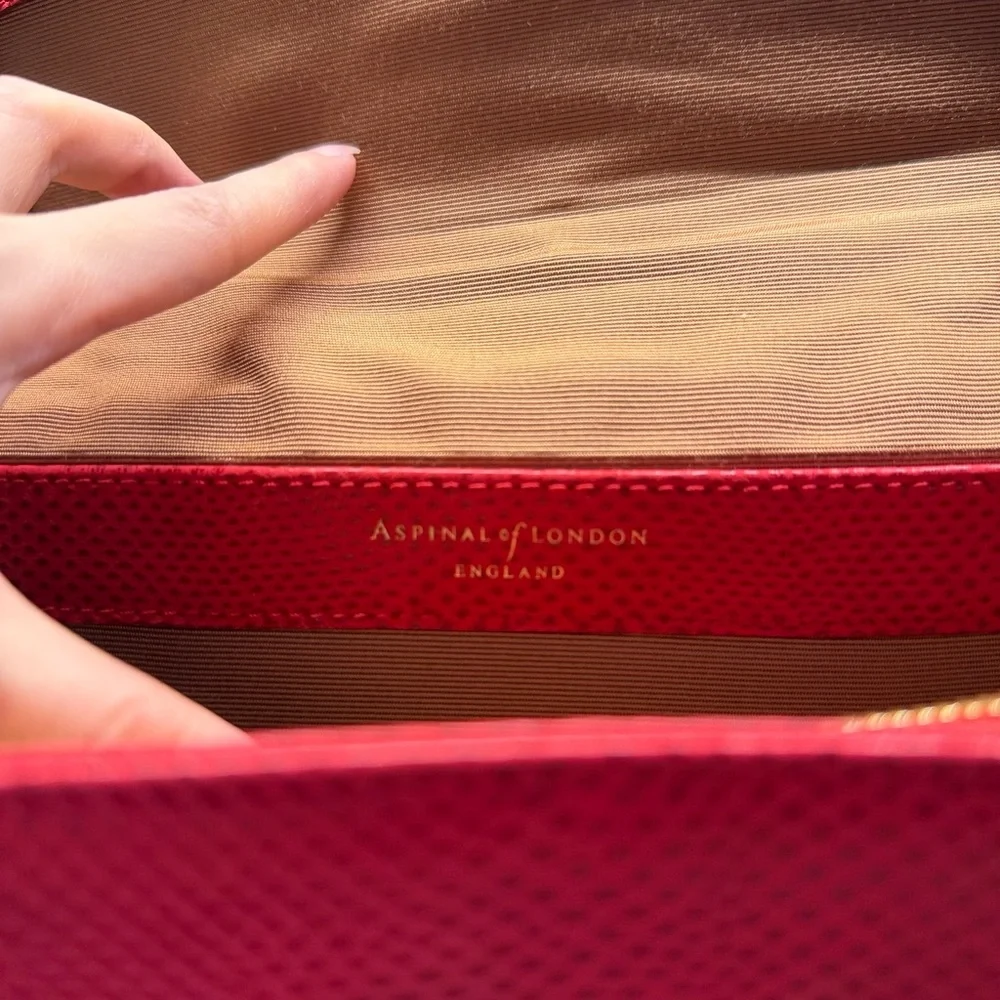 Aspinal of London Coral Red Leather Clutch with Gold-Tone Lock - Picture 12 of 16